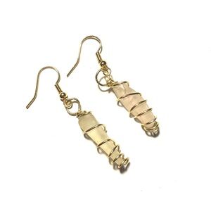 Hand Crafted 18k Gold Plated Sea Glass Wire-Wrapped Earrings